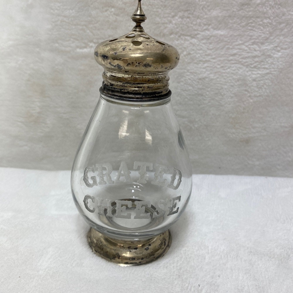 VTG Frank M. Whiting‎ Sterling Silver Glass Grated Cheese Shaker Etched 6"